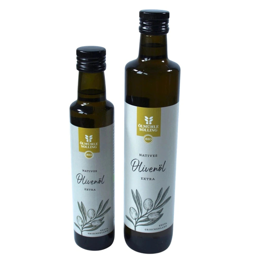 Ölmühe Solling Bio Olivenöl Griechenland in der 250ml und 500ml Flasche auf weißem Hintergrund