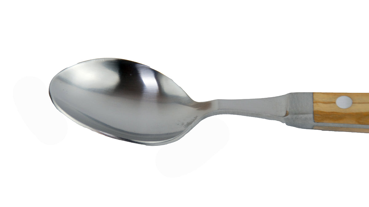 GÜDE Laffe des Tafellöffel Alpha Olive X012/09 mit Olivenholz-Griff auf weißem Hintergrund