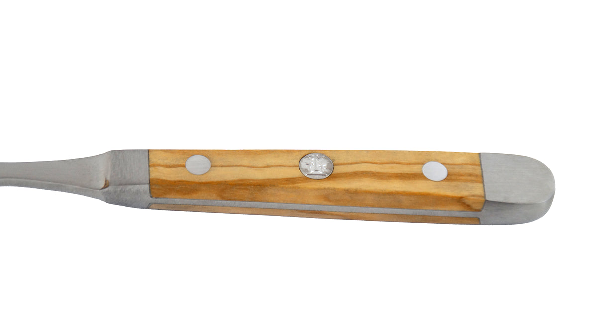 GÜDE Griff des Tafellöffel Alpha Olive X012/09 mit Olivenholz-Griff auf weißem Hintergrund