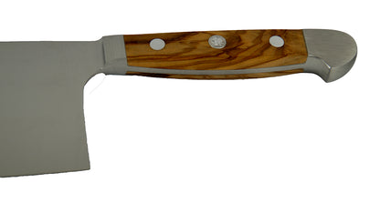 GÜDE Olivenholzgriff des Kochmesser Chinaform Alpha Olive X840/18 Asiatisches Kochmesser mit 18 cm Klingenlänge und Olivenholz-Griff auf weißem Hintergrund