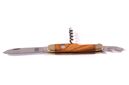 GÜDE Taschenmesser Alpha Olive X715/07 mit 7 cm Klingenänge und Olivenholz-Griff auf weiem Hintergrund
